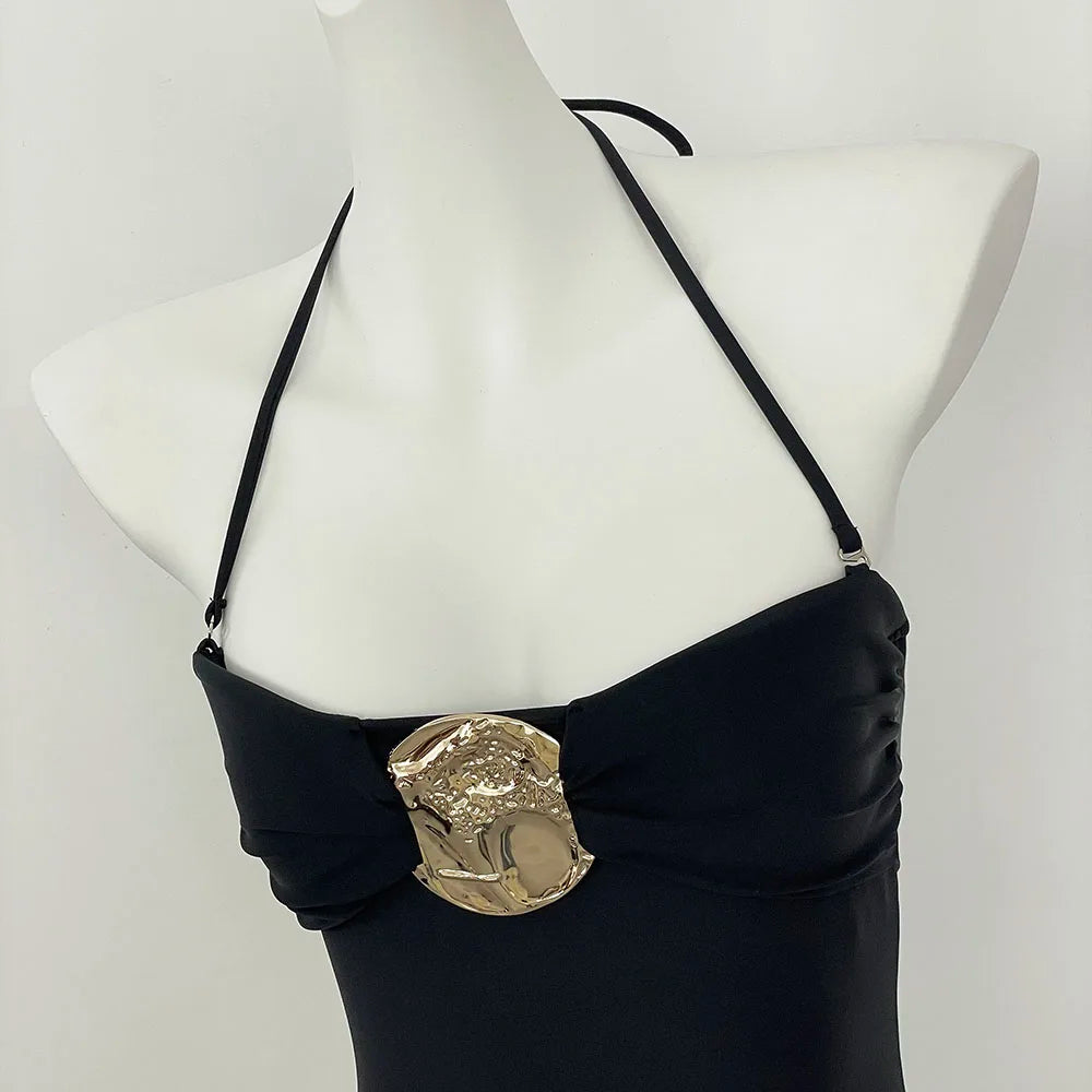 Swimsuits - 2 Colors Sexy Metal Rings Cut Out Women Swimwear One Piece Swimsuit Female Bandeau High Leg Cut Bather Bathing Suit Swim