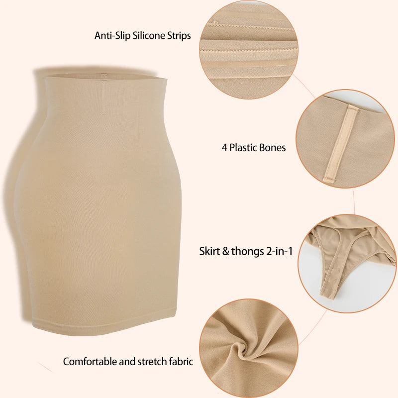 Shapers - Half Slips for Under Dress Women Shapewear Tummy Control Slim Waist Body Shaper Half Skirts Thongs 2 in 1 Butt Lifter Underwear