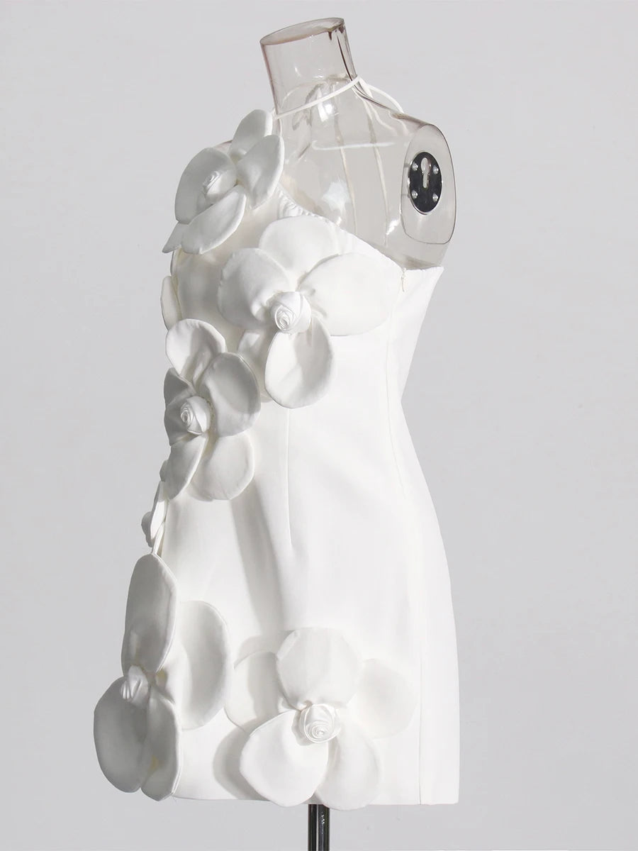 Party Dresses - Patchwork Appliques Mini Dresses For Women Diagonal Collar Sleevelss Spliced Lace Up High Waist Dresses Female New