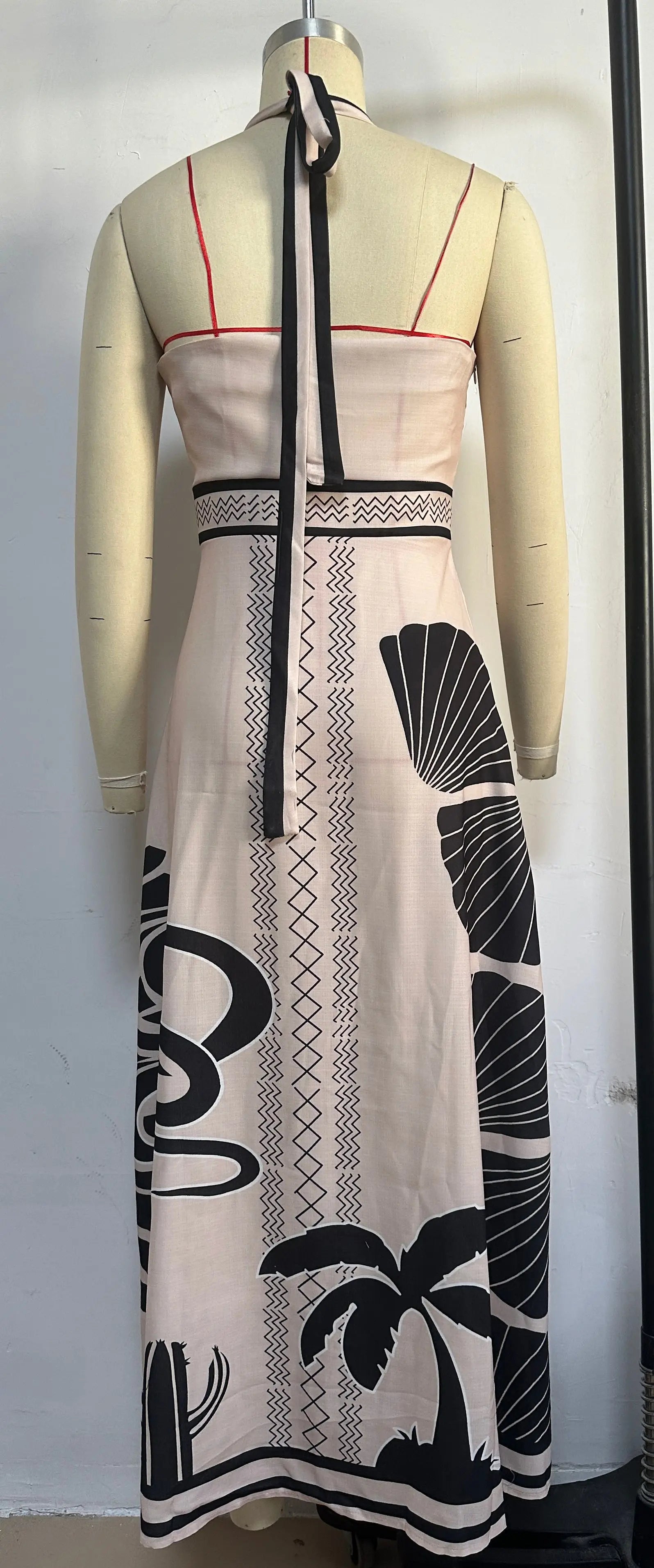 Vacation Dresses - Beach Floral Print Backless Vintage Summer Dress Women Halter Bandage Split Elegant Dress 2025 Bohe Holiday Party Dress Female