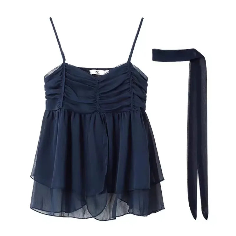 Camis - Mesh Camis Summer Off Shoulder Irregular Casual Hot Girls Camisoles Summer Solid Ruffles Sexy Vests Trendy Female Clothes Tops