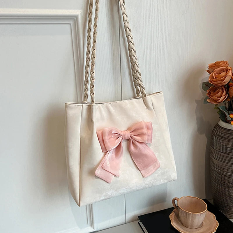 HandBags - Women's Shoulder Bag with Bows Versatile Casual Hand-held Tote Bag Women's Bag Simple Spacious Trendy Crossbody Bag Commuter Bag