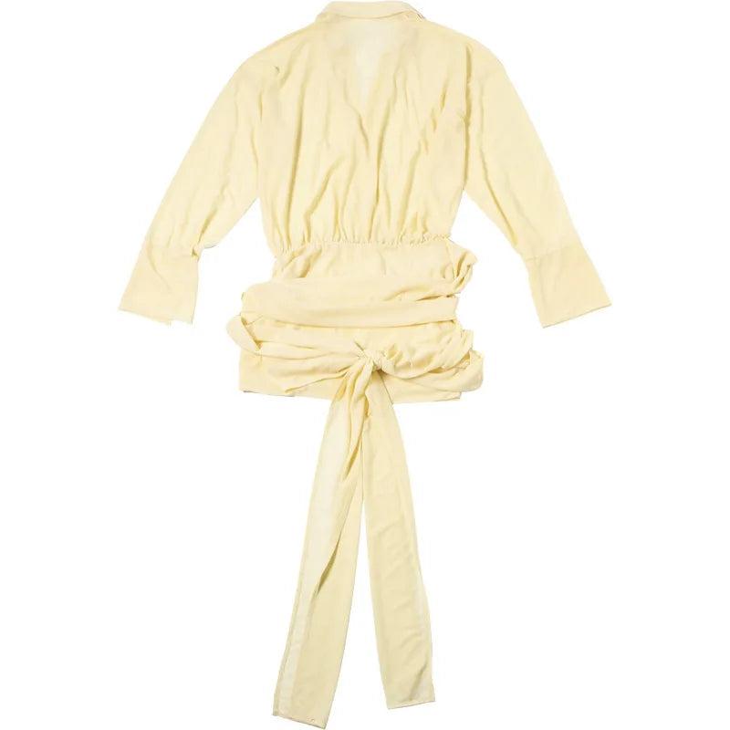 Blouson Dresses - Sexy Long Sleeve Turn-down Colla Bag Hip Strap Shirt Dress For Women See Through Patchwork High Waist Dress Streetwear