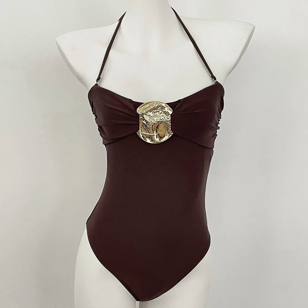 Swimsuits - 2 Colors Sexy Metal Rings Cut Out Women Swimwear One Piece Swimsuit Female Bandeau High Leg Cut Bather Bathing Suit Swim