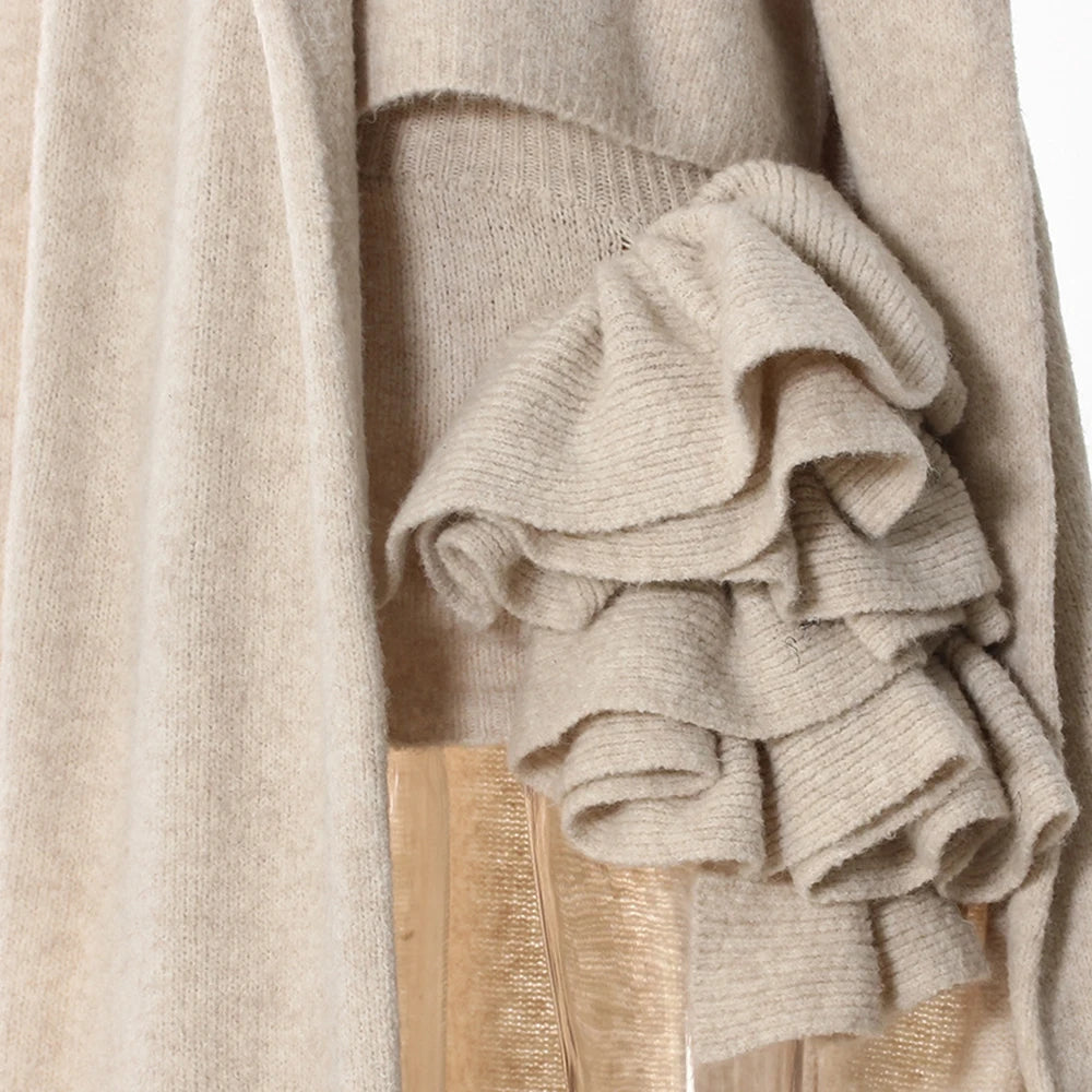 Knitwear - TWOTWINSTYLE Three Piece Set For Women Lapel Long Sleeve Coat High Neck Vest High Waist Patchwork Appliques Skirt Sets Female