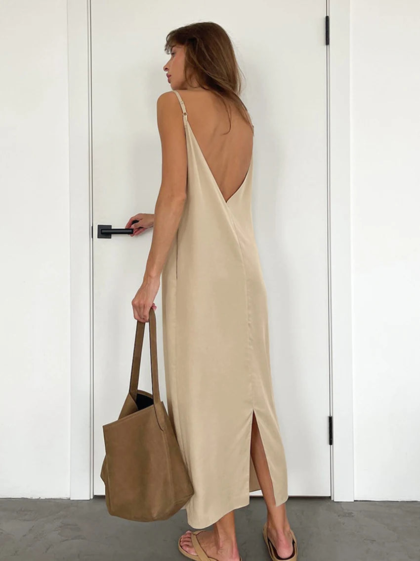 Casual Dresses - Casual Female Nightgowns Sexy Spaghetti Strap Sleepwear Backless Nightwear Ankle-Length Pajama Home Clothes For Women