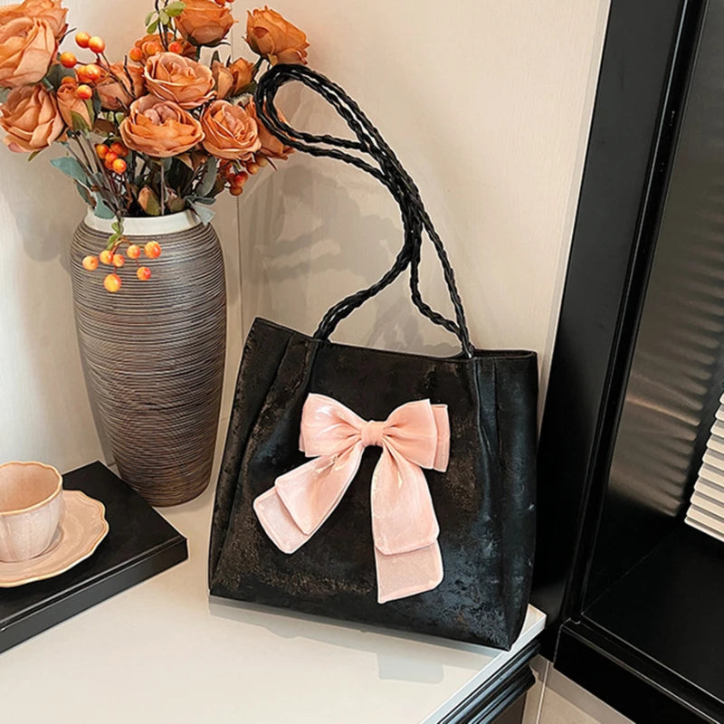 HandBags - Women's Shoulder Bag with Bows Versatile Casual Hand-held Tote Bag Women's Bag Simple Spacious Trendy Crossbody Bag Commuter Bag