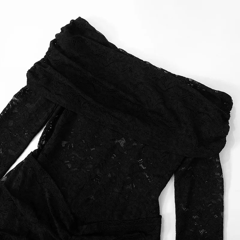 Jumpsuits - Mozision Lace See Through Long Sleeve Sexy Jumpsuit Women Fashion Lace Off-shoulder Bodycon High Waist Club Party Jumpsuits