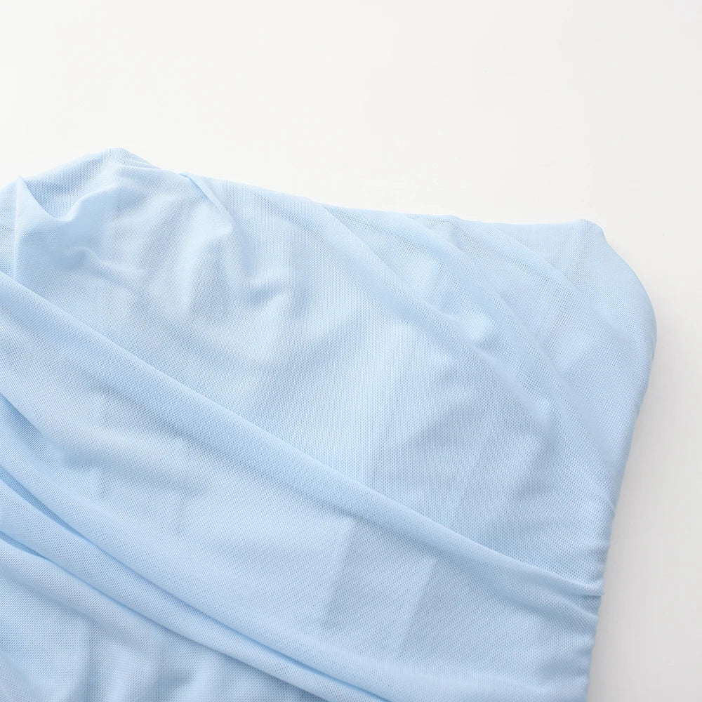 Elegant Matching Sets - Elegant Maxi Wedding Guest Dress Set Sexy Strapless Blue Cropped Top Set Bodycon Holiday Party Dresses Women