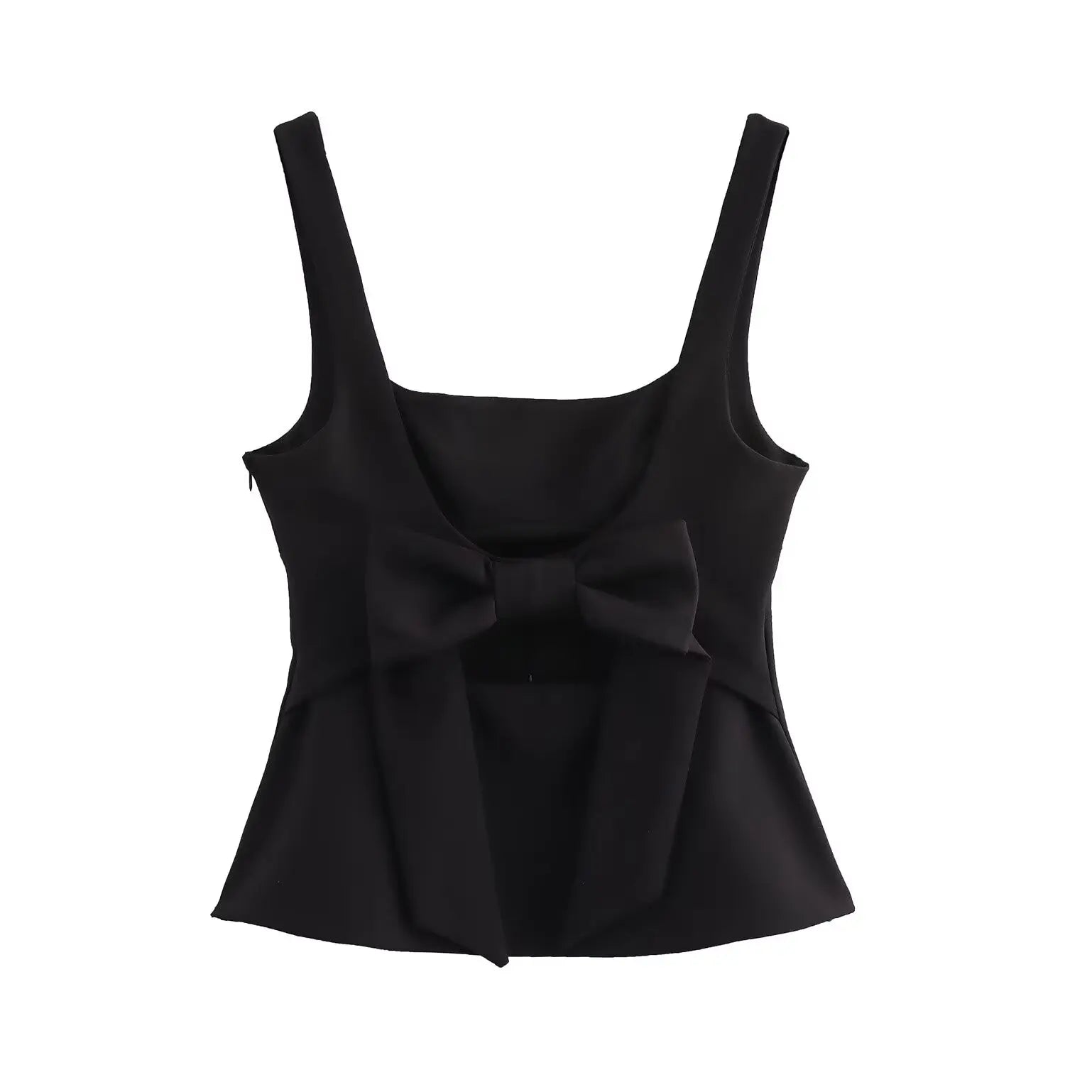 Blouses - Summer Women's Backless Bow Tops Sweet Square Neck Slim Tank Tops Solid Camisole Y2k Vests Short Top Woman Clothing