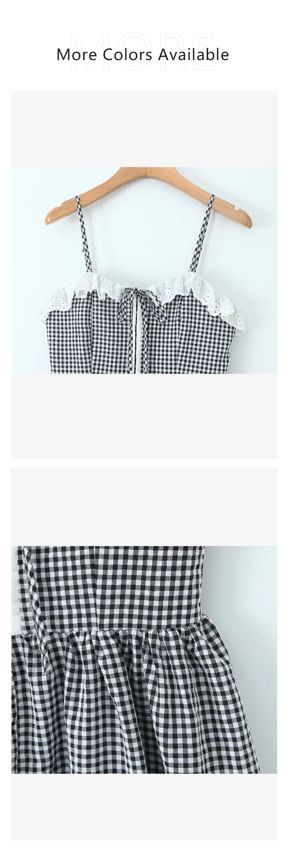 Plaid Dresses - Summer New Women's Dress Style French Lace Plaid Wrapped Chest Dress Shoulder Straps Detachable