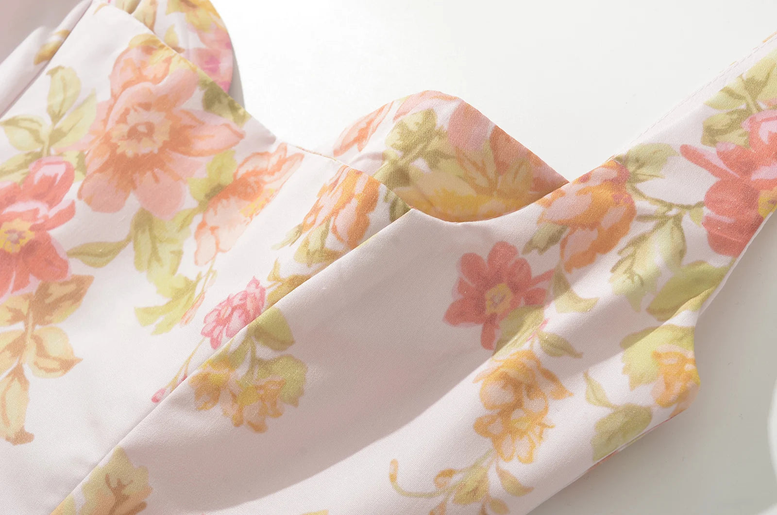 Fit and Flare Dresses - Sexy Pink Flower Print V Collar Sling Dress Women Corset Style Low Waist Folds Hem Ball Gown Swing Mini Tank Robe