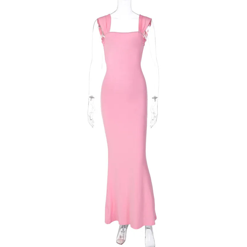 Elegant Pink Sexy Bandage Backless Maxi Dress Summer Backless Outfits for Women Birthday Vestido Sun Dresses Chic