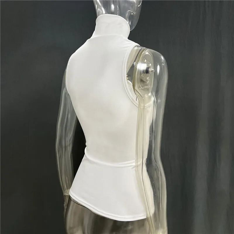 Halter Tops - Turtleneck Basic Knit Tank Tops Women Vest Pullovers Metal Ring Camisole Sleeveless Skinny Knitted Tops Y2K Cropped Top