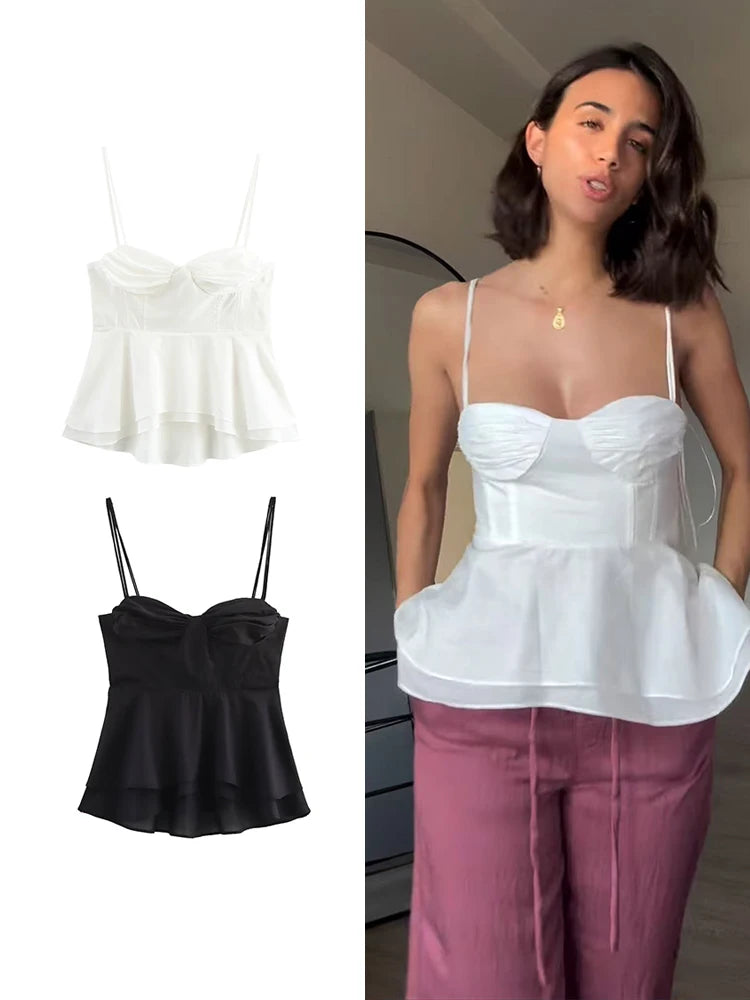 Camis - Fashion Sweet Whit Camisole For Women's Sexy Sleeveless Ruffle Slim Bra Solid Color Streetwear Y2k Women's Tops Camisole