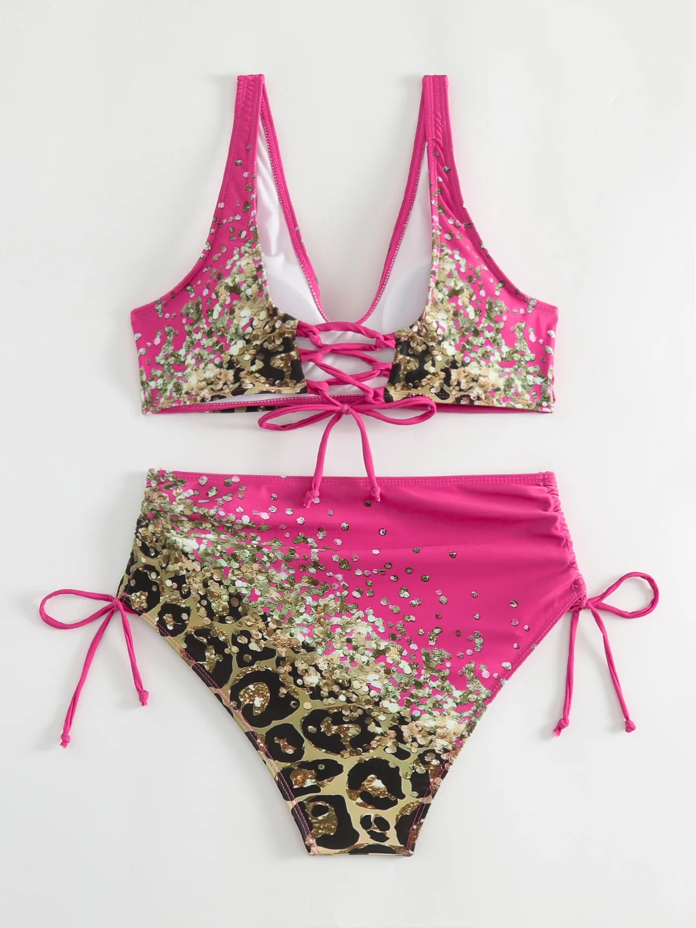 Swimwear - 2024 Drawstring V Neck High Waist Bikini Women Printed Swimwear Female Swimsuit Bathers Bathing Swimming Suit Beachwear Summer