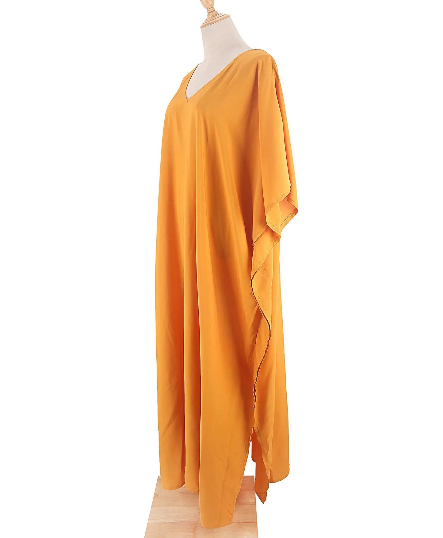 Kaftans - Women's Clothing Swimwears Solid Color Cover Up V Neck Batwing Sleeve Plus Size Beach Kaftan Dresses