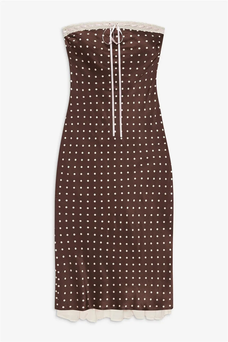 Strapless Dresses - Lace Strapless Backless Sexy Midi Dress For Women Fashion Off-shoulder Sleeveless Bodycon Polka Dot Dress Elegant