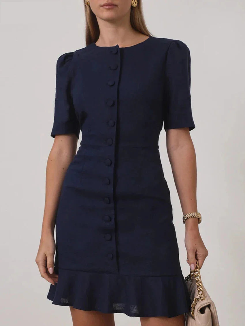 Dresses - Summer Slim Purple Cotton Women's Dress 2025 Fashion O-Neck Short Sleeve Mini Dresses Elegant Classic Solid Female Dress