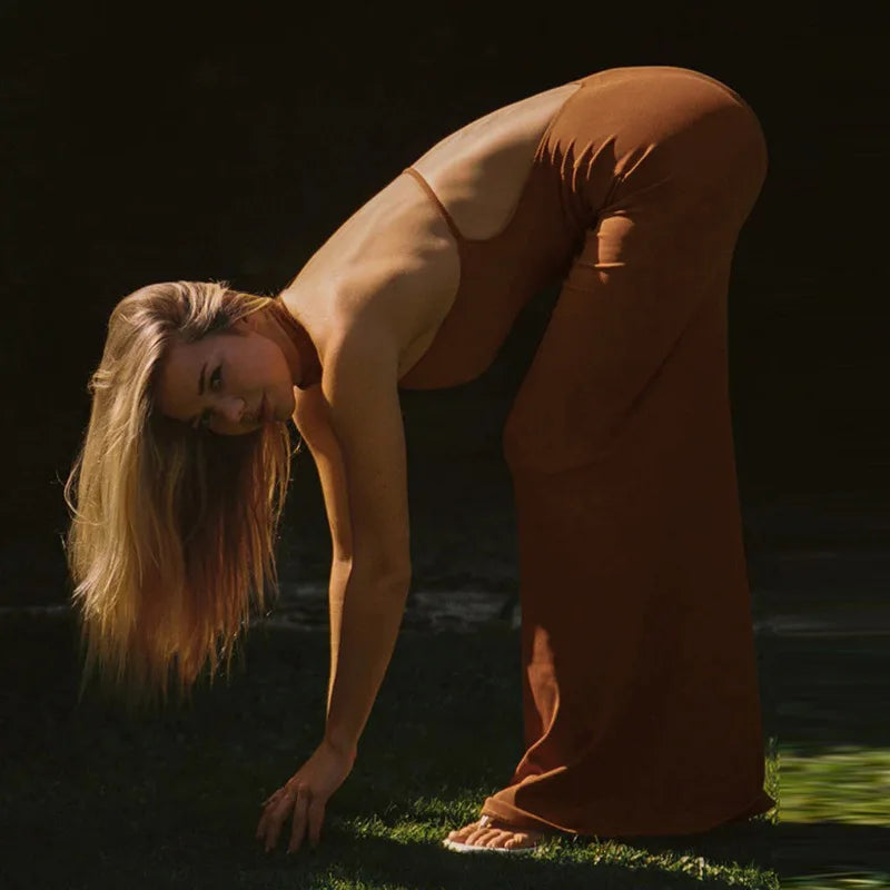 Elegant Dresses - Flower Sleeveless Sexy Maxi Dress For Women Gown Fashion Halter Backless Bodycon Evening Club Long Dress Vestido