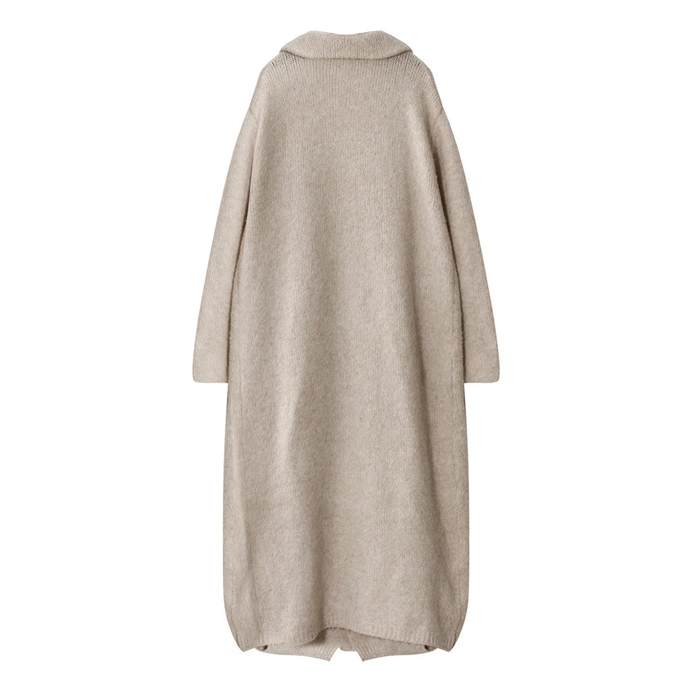 Knitwear - TWOTWINSTYLE Three Piece Set For Women Lapel Long Sleeve Coat High Neck Vest High Waist Patchwork Appliques Skirt Sets Female