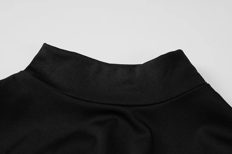 Mini Dresses - Sexy Half High Collar Half Sleeve Patchwork Mini Dress Women Slim Elegant High Waist Dress Streetwear Female Clothes