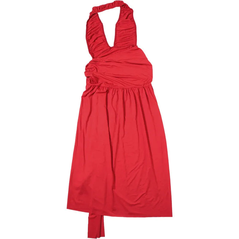 Plunging Dresses - Halter Deep V Neck Sexy Maxi Dress For Women Gown Fashion Solid Sleeveless Backless Draped Ruched Bodycon Long Dress
