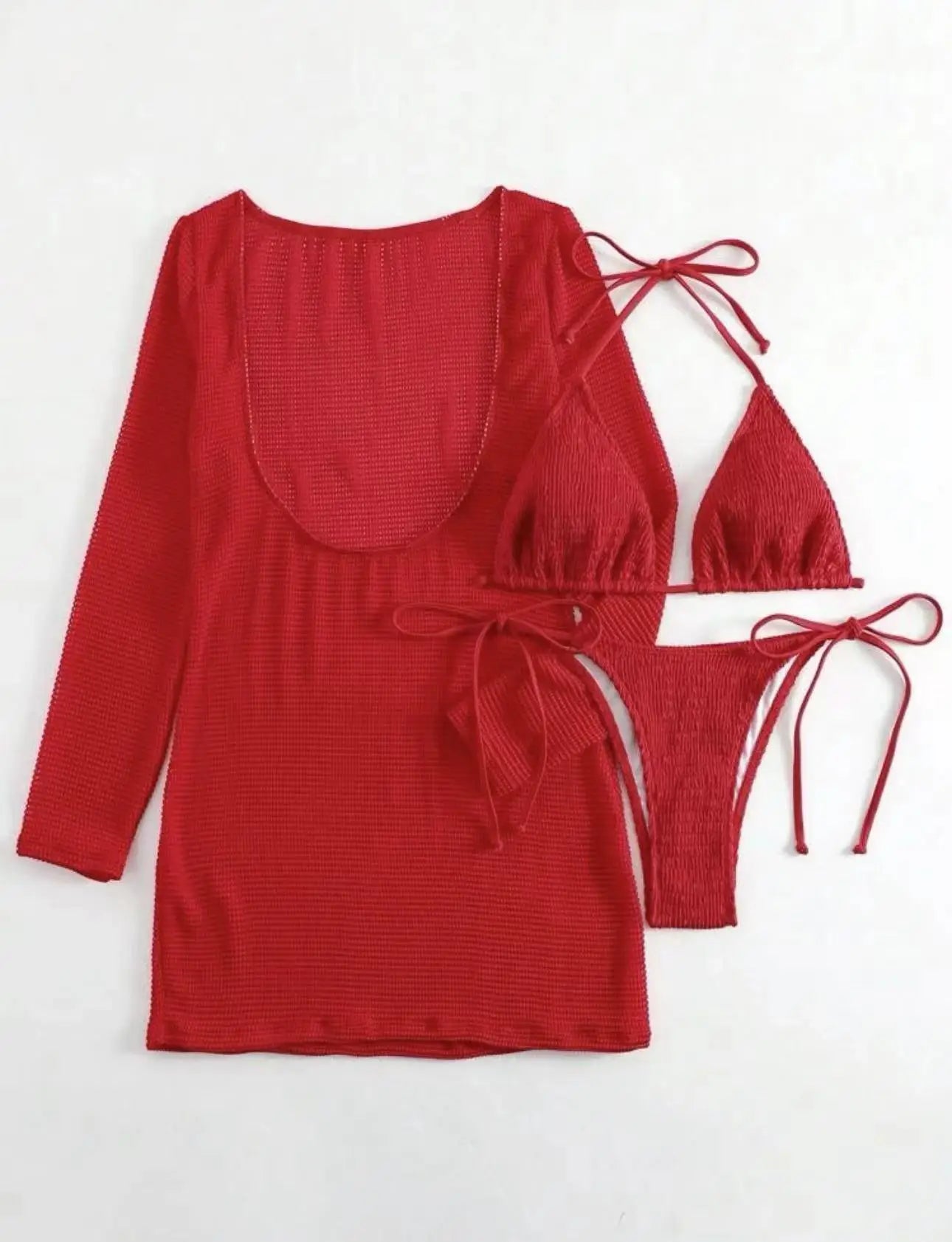 Swimwear - 2025 Halter String Bikini Set Triangle 3 Pieces Swimsuit Solid Sexy Swimwear Female Bathers Bathing Swimming Swim Suit