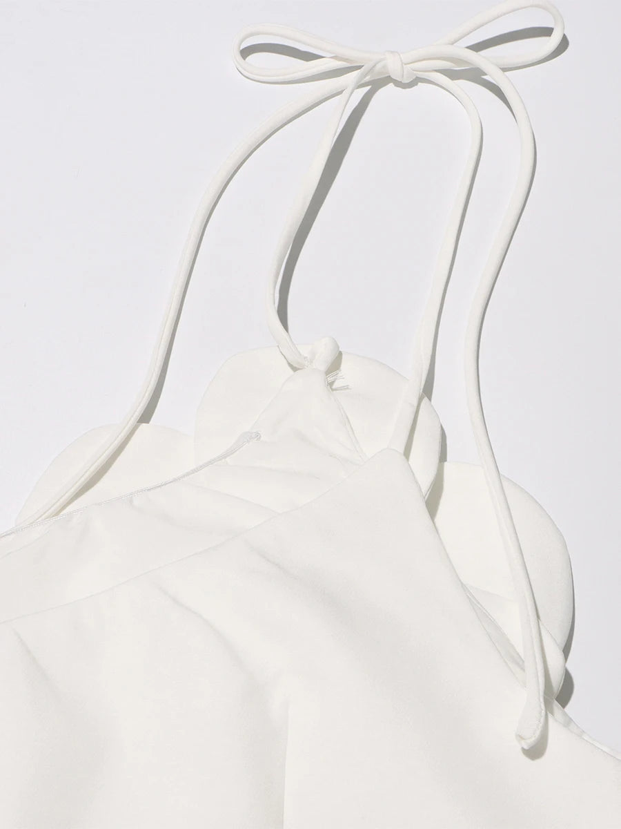 Party Dresses - Patchwork Appliques Mini Dresses For Women Diagonal Collar Sleevelss Spliced Lace Up High Waist Dresses Female New