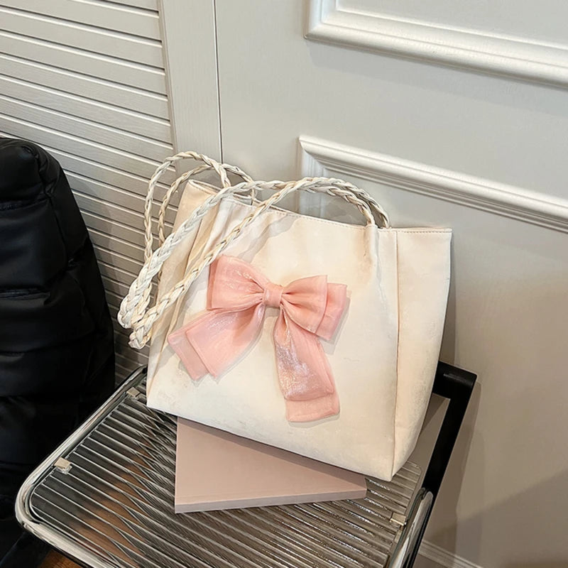 HandBags - Women's Shoulder Bag with Bows Versatile Casual Hand-held Tote Bag Women's Bag Simple Spacious Trendy Crossbody Bag Commuter Bag