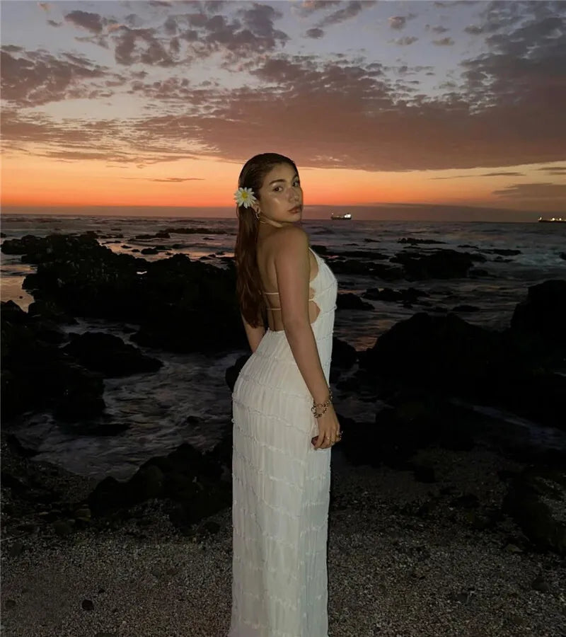 Party Dresses - Mozision Halter Backless Sexy Maxi Dress For Women Spring Summer New Lace-up Sleeveless Pleated Beach Holiday Long Dress Elegant