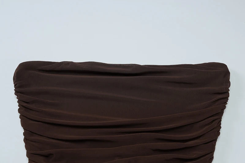 Elegant Dresses - Off-shoulder Strapless Sexy Maxi Dress For Women Borwn Sleeveless Backless High Waist Bodycon Club Long Dress Elegant