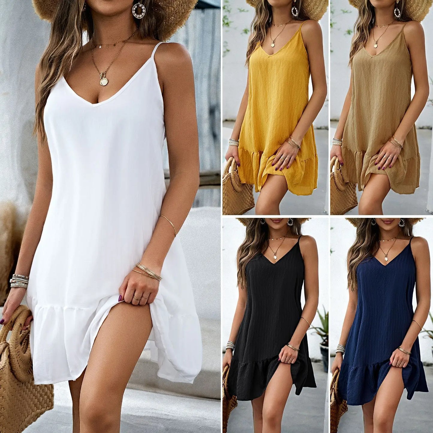 Cami Dresses - Summer Dresses For Women Casual Solid Color Popular Sexy Suspender Short Skirt Loose Comfortable Lady Beach Dress Clothing