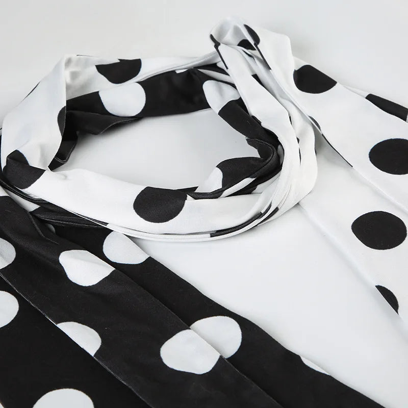 Sleeveless Blouses - Contrast Polka Dot Cross Scarf Vest Sexy Hot Girl Two Wears Short Top V Neck Slim Fashion Club Party Tank 2025 New Summer