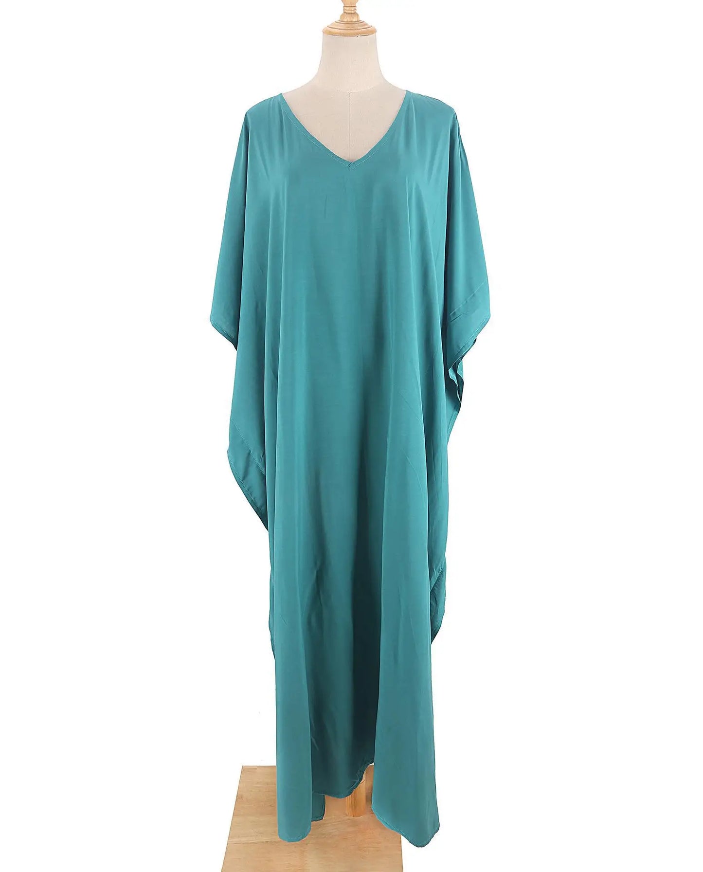 Kaftans - Women's Clothing Swimwears Solid Color Cover Up V Neck Batwing Sleeve Plus Size Beach Kaftan Dresses