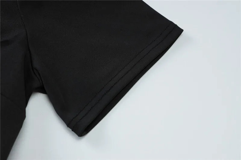 Mini Dresses - Short Sleeve Draped Sexy Mini Dress For Women Black Metal Buckle O Neck High Waist Bodycon Club Dress Vestido Clothes