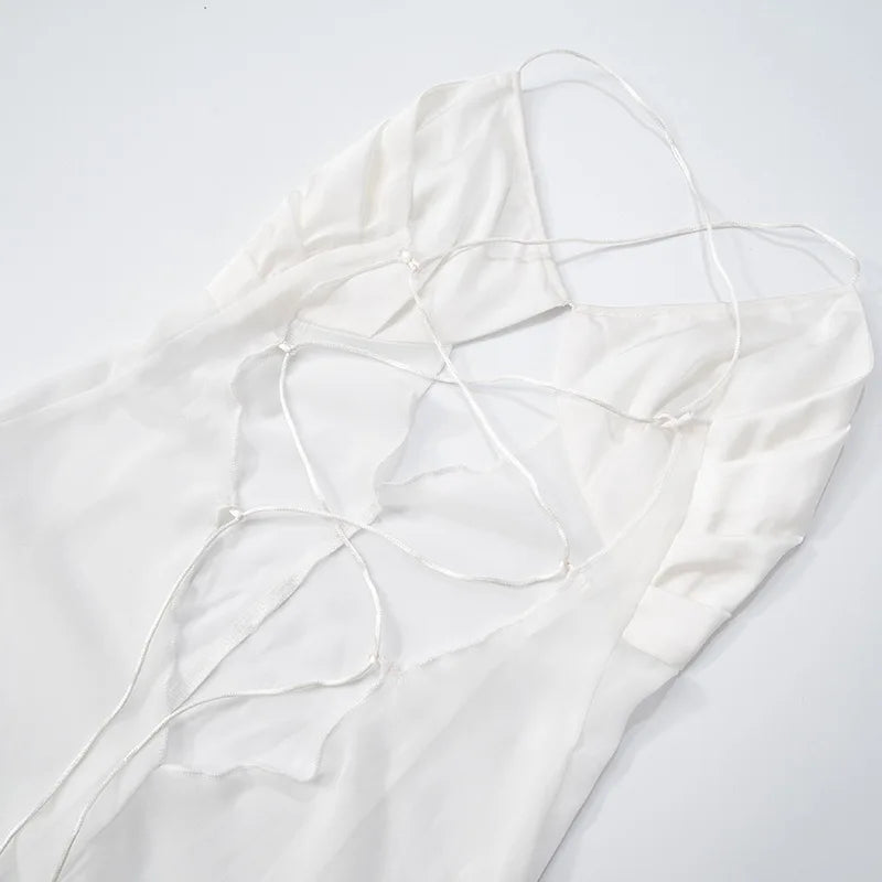 See-through Dresses - Transparent Mesh Summer Beach Dress White Black Sexy Vacation Outfits Backless Maxi Long Dresses Woman 2025 C85-DD19