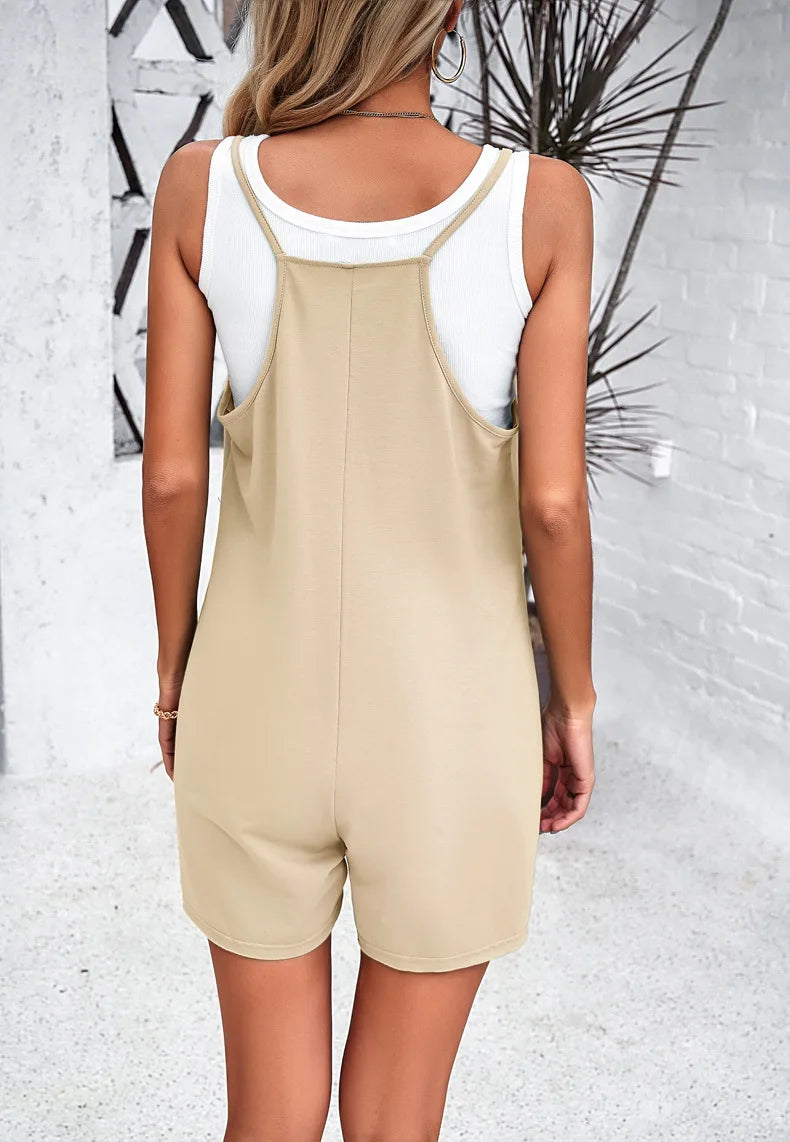 Overalls - Cute Spring Summer Women's Casual Solid Color Suspender Jumpsuit Sleeveless Loose Straight Overalls Elegant Clothing