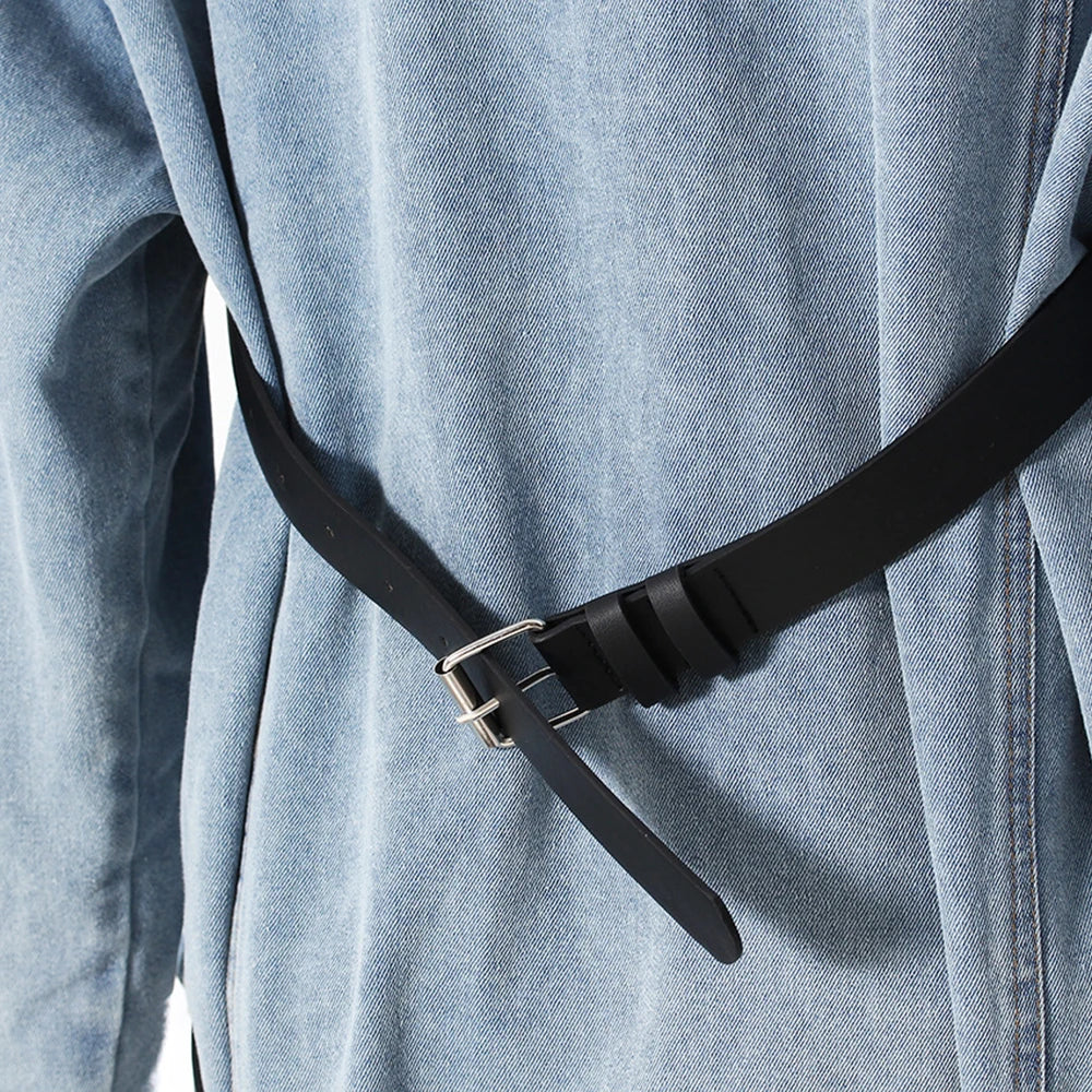 Denim Outfits - Loose Chic Jackets For Women Lapel Long Sleeve Streetwear Patchwork Pockets Coats Female Fashion Style New