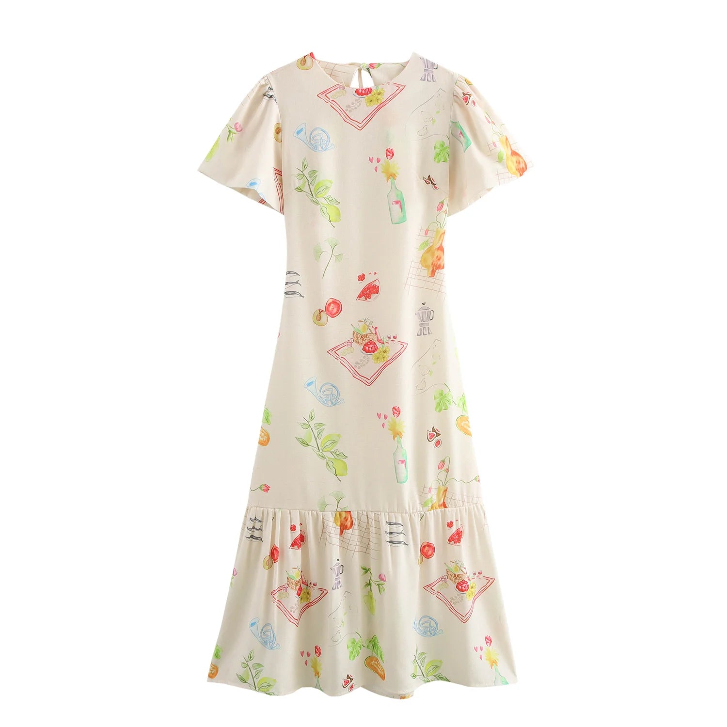 Casual Dresses - Women's European And American Style Fashion Slim Skirt Simple Printed Backless Short-Sleeved Dress