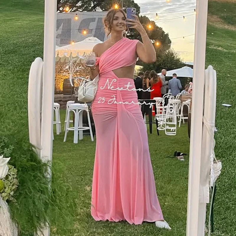 Elegant Dresses - Sexy Sleeveless Hollow Out Pleated Patchwork Maxi Dress For Women High Waist Off-shoulder Slim Club Party Long Dress