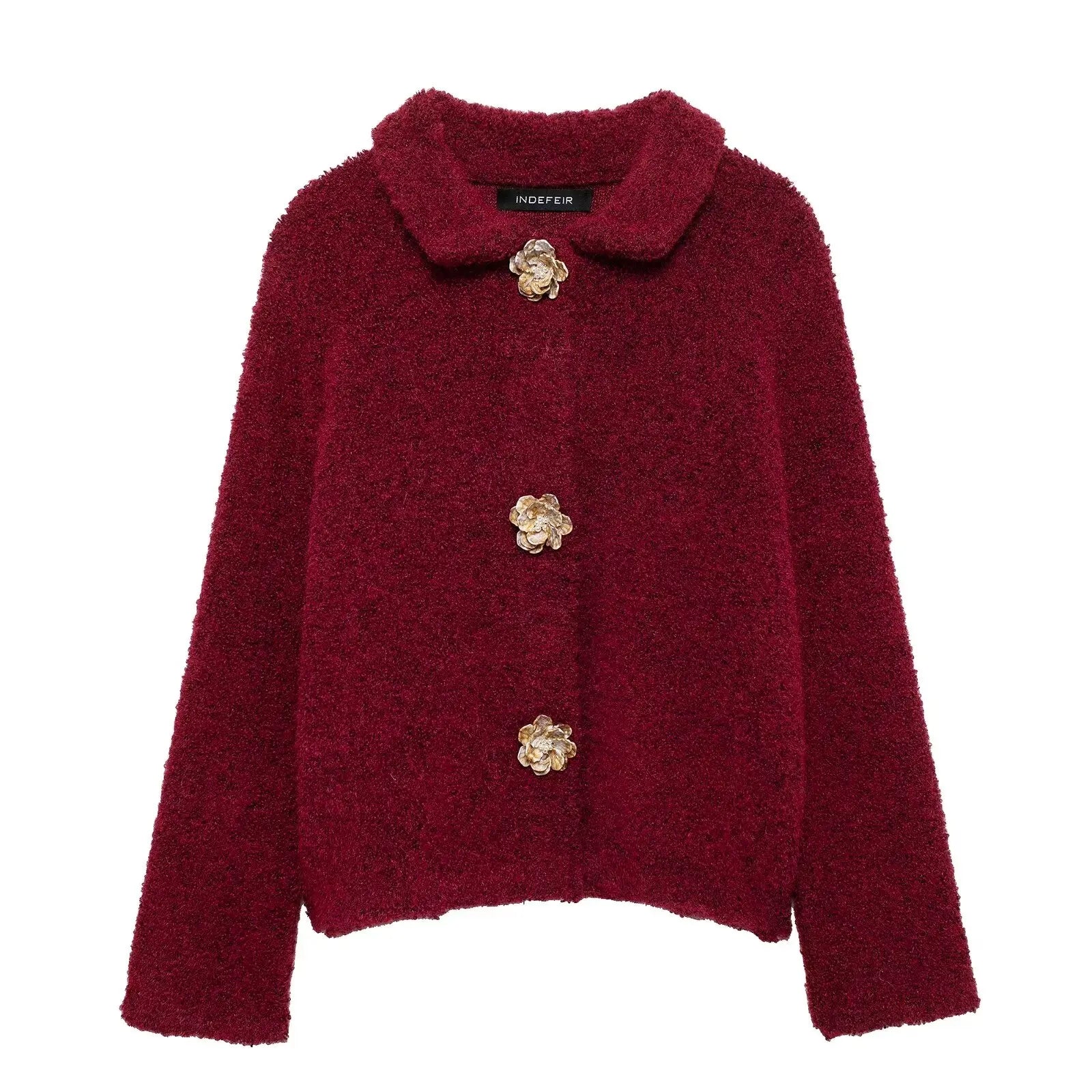 Cardigans - Women Autumn Flowers Shape Single Breasted Lapel Long Sleeve Knitted Top Fashion Female Chic Casual Slim Sweater Cardigan