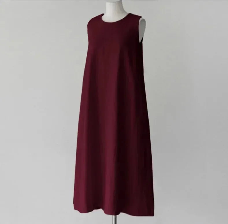 Casual Dresses - Summer Women Dress Cotton Linen Tank O-neck Sleeveless White Dresses Female New Elegant Casual Loose Korean Clothes Ladies