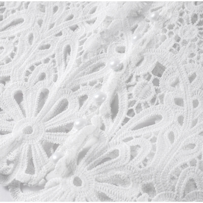 Matching Sets - Elegant See Through Crochet Top Women Set Hallow Out Flare Long Sleeve Top Slim Empire Hip Package Skirts 2025 Summer Lady Set