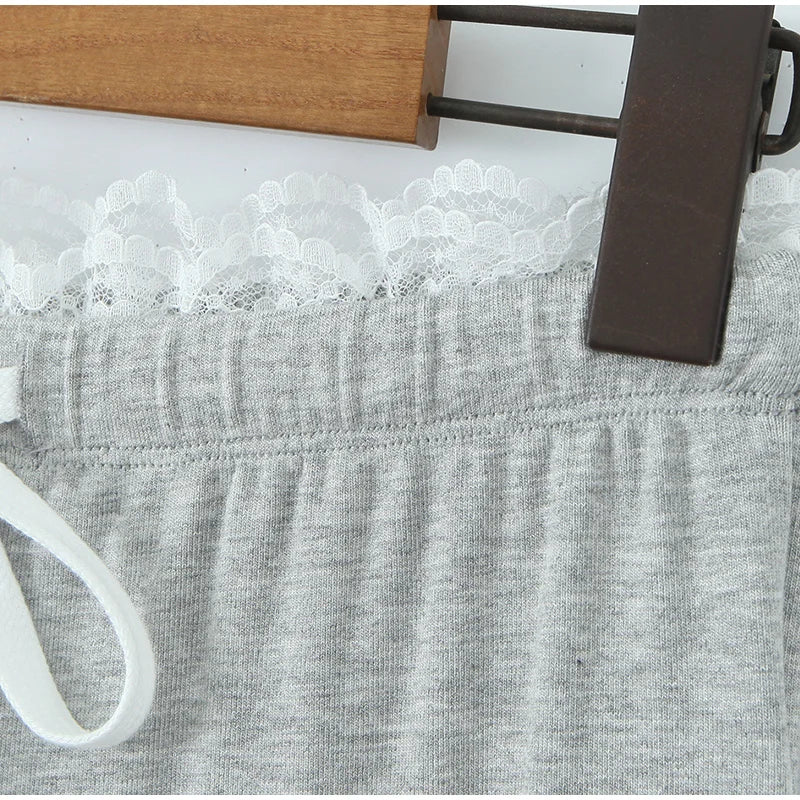 Loungewear - Women Lace Top Pant Suit Casual Bow Lace Up Patchwork Blouse Loose Elastic Waist Trouser Female Sets 2025 Spring Lady Streetwear