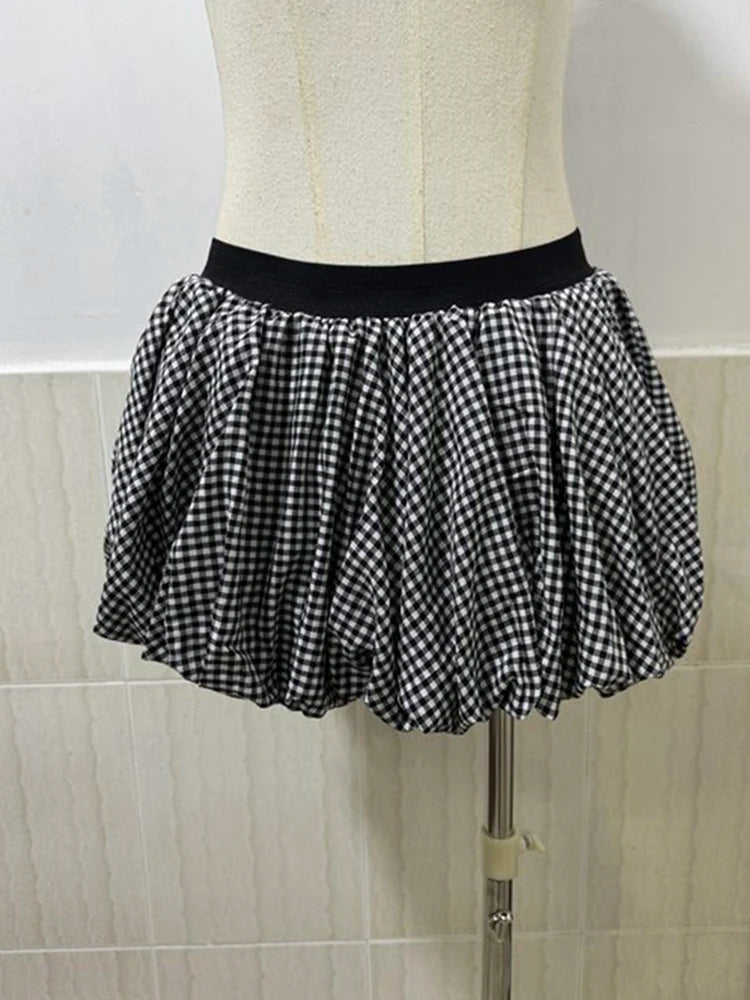 Fit and Flare Dresses - Women's Fashion Back Bandage Design Strapless 2025 Spring New Items Plaid High Elastic Waist A-line Skirt Female 111A02355