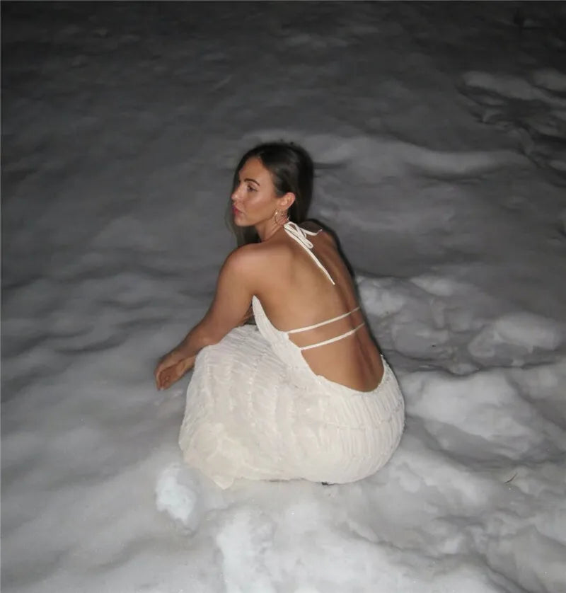 Party Dresses - Mozision Halter Backless Sexy Maxi Dress For Women Spring Summer New Lace-up Sleeveless Pleated Beach Holiday Long Dress Elegant