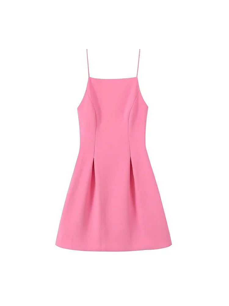 Casual Dresses - Sweet Romantic Chic Women Dress Solid Pink Pleated Sleeveless Mini Vestidos New Fashion 2025 Summer Vacation Date Dress