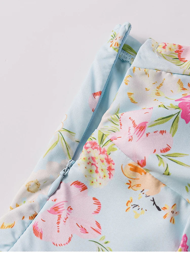 Floral Dresses - Women's Halter Backless Print Floral Midi Corset Dress Spaghetti Straps Tie Up Fashion Casual Holiday Long Dresses Pink