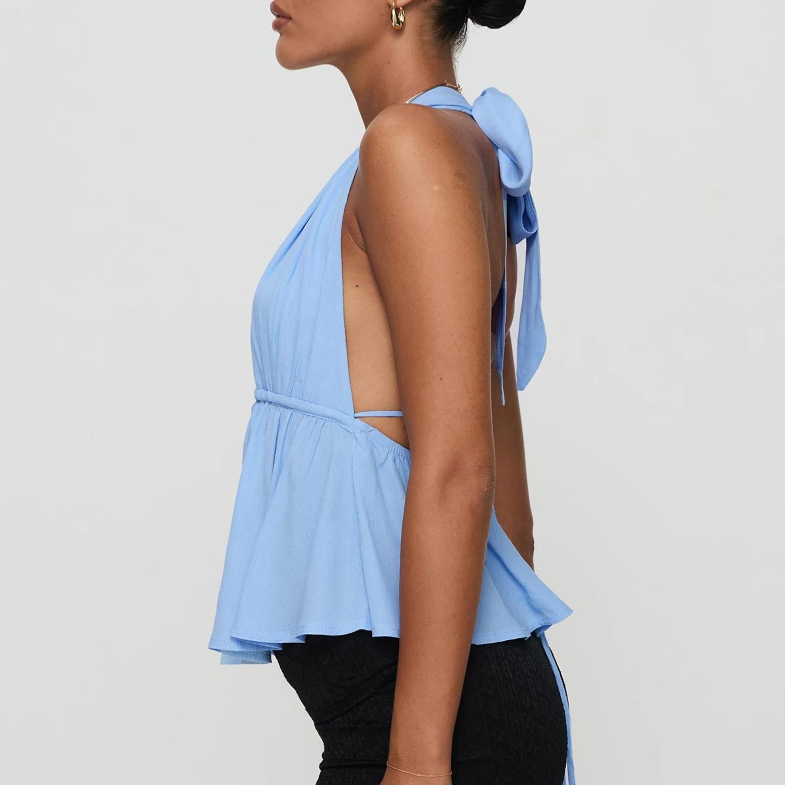 Sleeveless Blouses - Women Halter Neck Crop Tops Sexy Tie-up Sleeveless Backless Tank Tops Solid Color Summer Vest Female Camisoles for Club Party